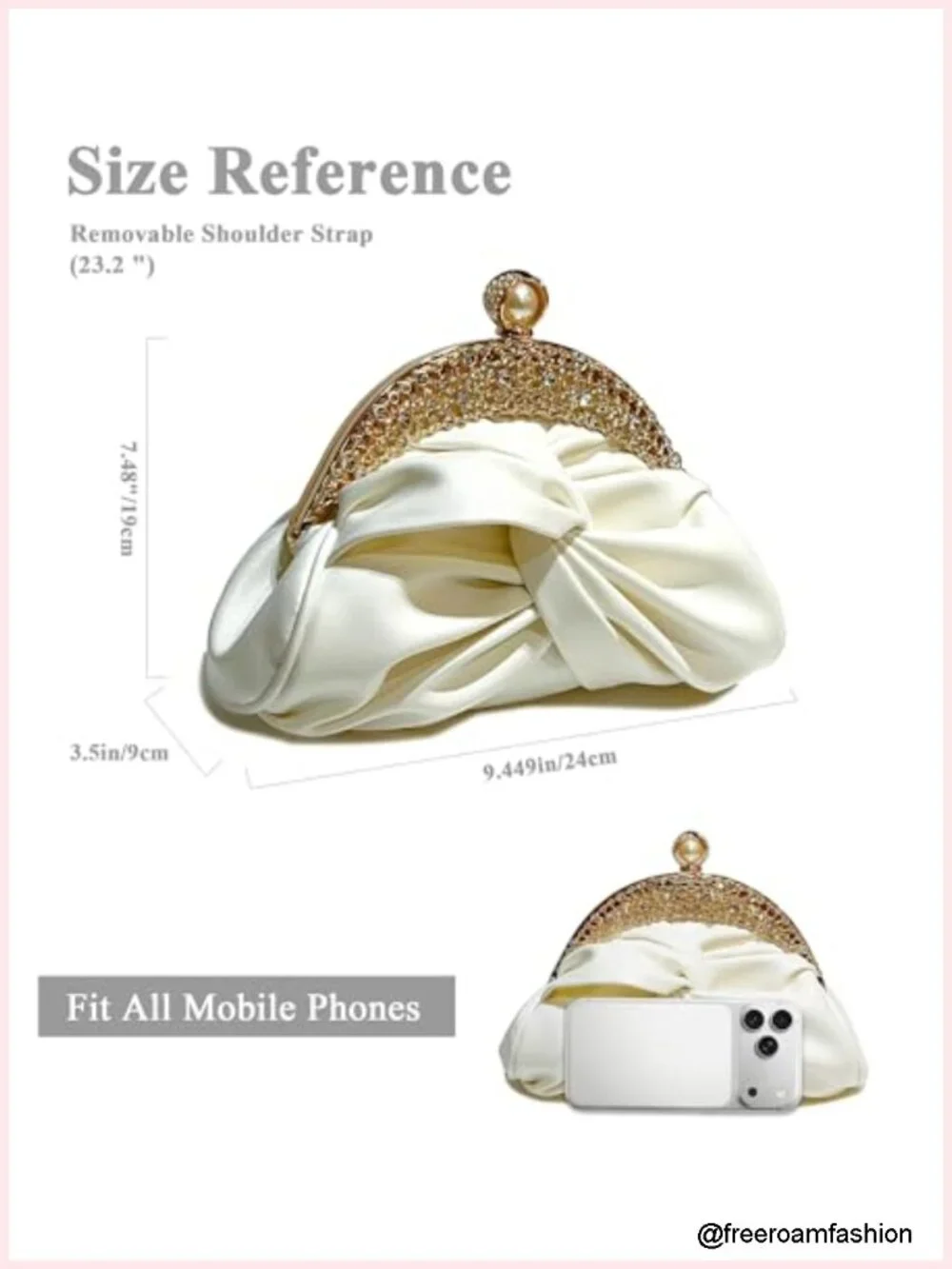 PU Leather Rhinestone Evening Clutch with Crystal Buckle, Detachable Chain
